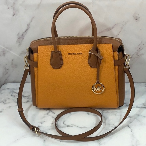 Michael Kors Mercer Belted Large Satchel Brown Black